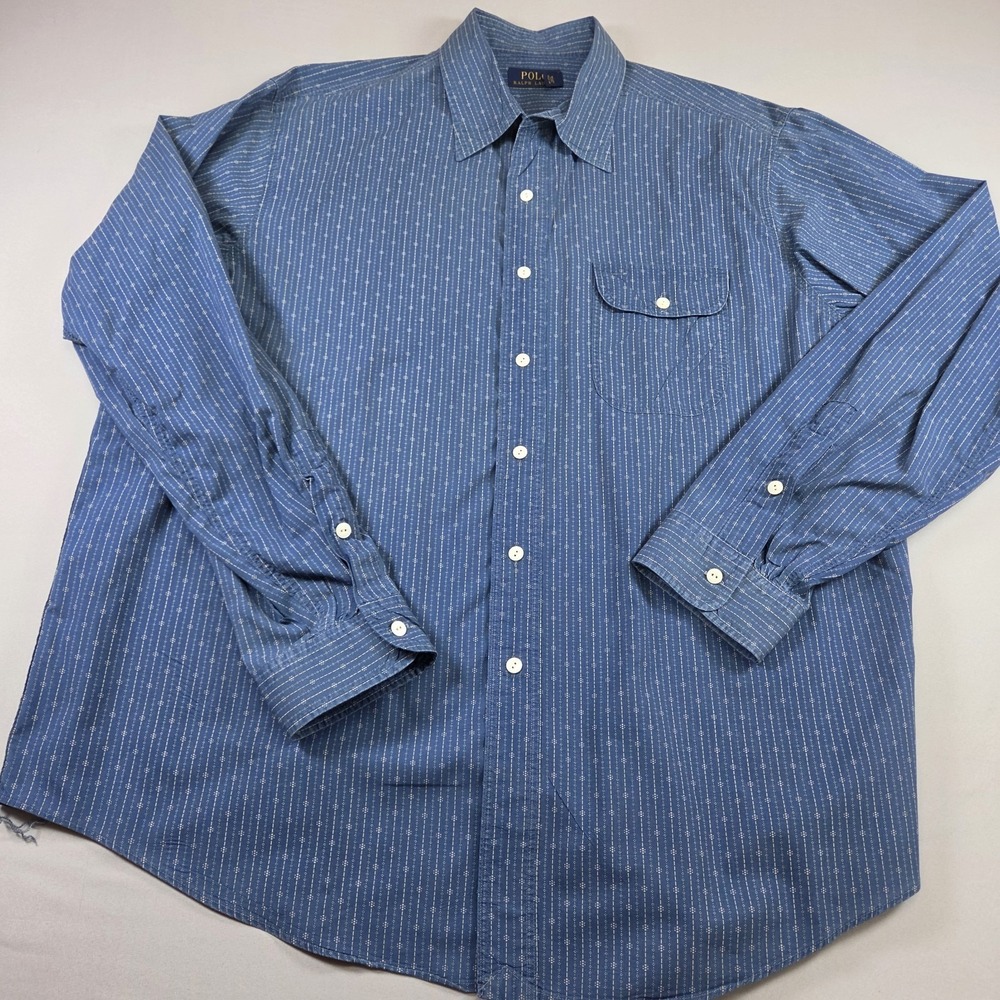 Polo Ralph Lauren Button Up Shirt Mens XXL Flap Pocket Striped Pattern